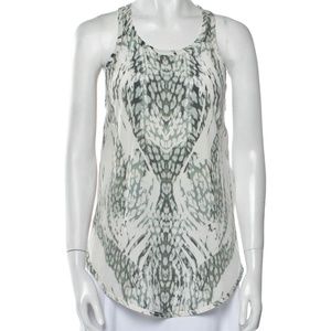 IRO Printed Racerback Silk Tunic, various greens and ivory, Size 38 (S/M)